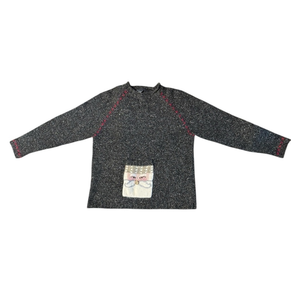 Northern Isles Sweater Women’s Large Gray Bulk Tweed Wool Blend Santa Christmas